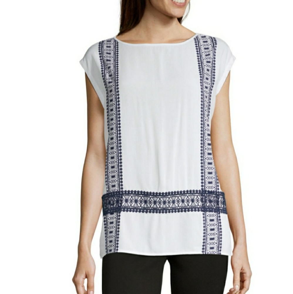 [Liz Claiborne] Blue/White Stripe Accent Top